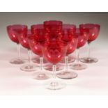 ELEVEN VICTORIAN CRANBERRY WINE GLASSES