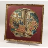 A GOOD FRAMED AND GLAZED 18TH - 19TH CENTURY BRUSSELS NEEDLEWORK TAPESTRY of a king, queen and