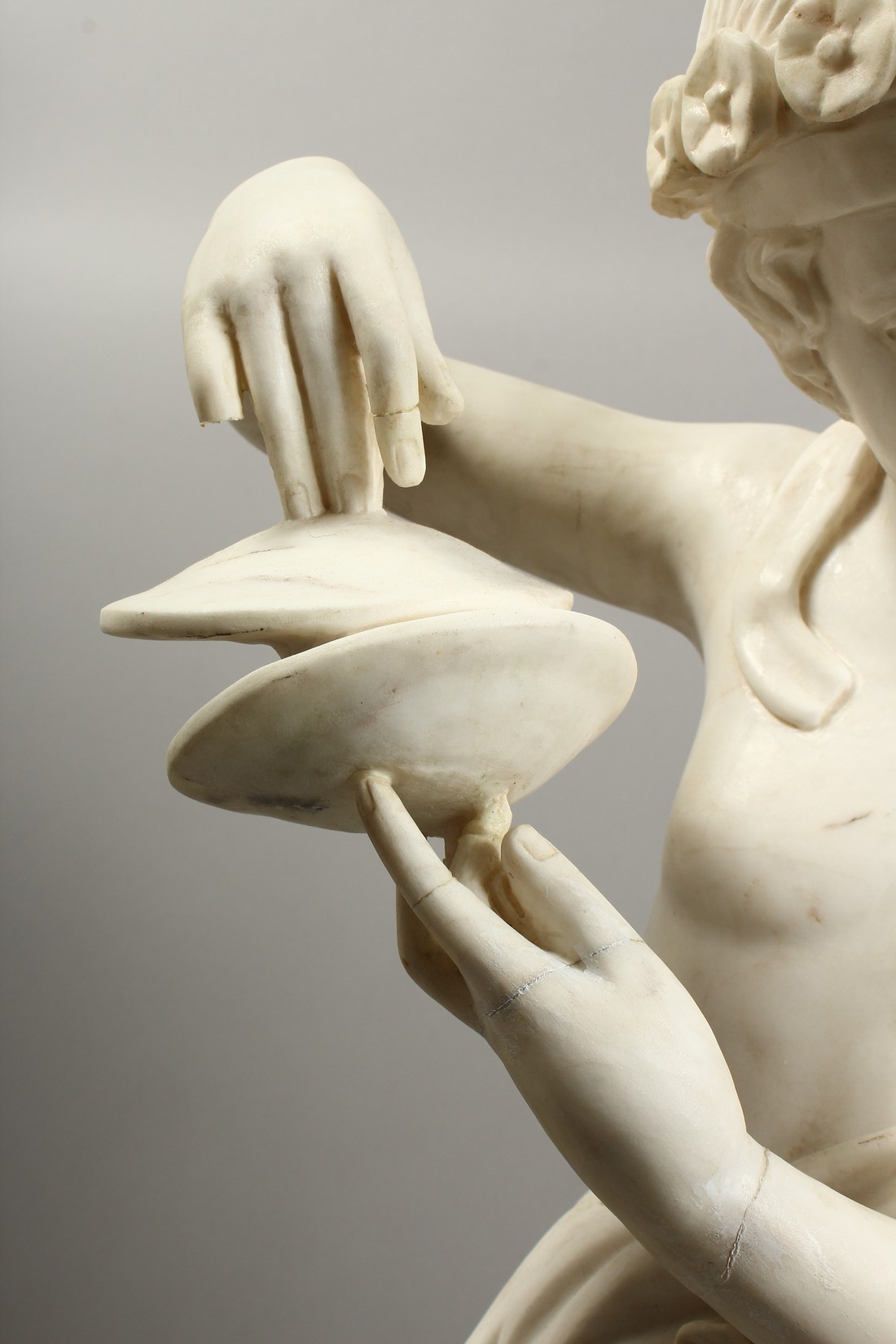 A GOOD LARGE ITALIAN CARVED CARRERA MARBLE, CHILD PERSONIFYING MUSIC, carved as a young female - Image 2 of 16