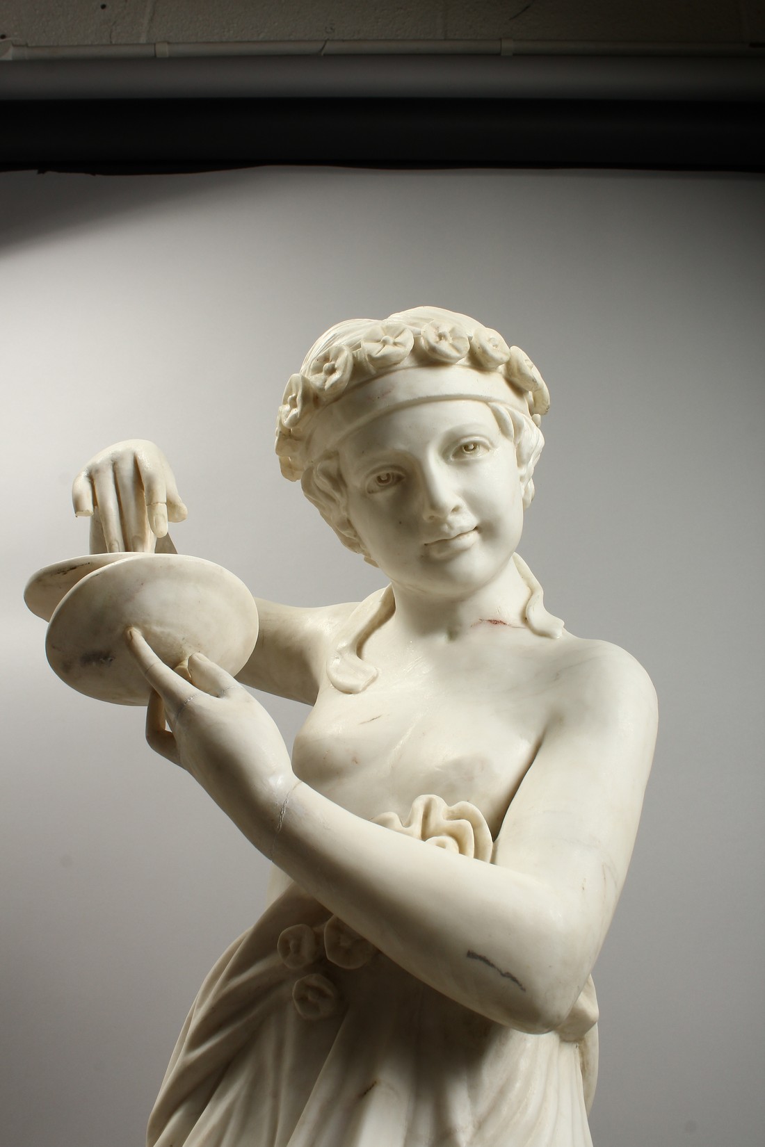 A GOOD LARGE ITALIAN CARVED CARRERA MARBLE, CHILD PERSONIFYING MUSIC, carved as a young female - Image 11 of 16