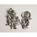 TWO SILVER CHARACTER CAT BROOCHES
