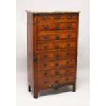 AGOOD 18TH / 19TH CENTURY FRENCH KINGWOOD AND MARBLE TALL CHEST, with a variagated rouge marble top,