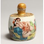 A CHINESE PORCELAIN EROTIC BOTTLE AND COVER 2.5ins high