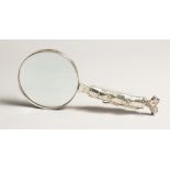 A SILVER GOLFING PLATED MAGNIFYING GLASS.