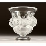A LALIQUE GLASS VASE with a band of birds, engraved Lalique, France 5ins high.