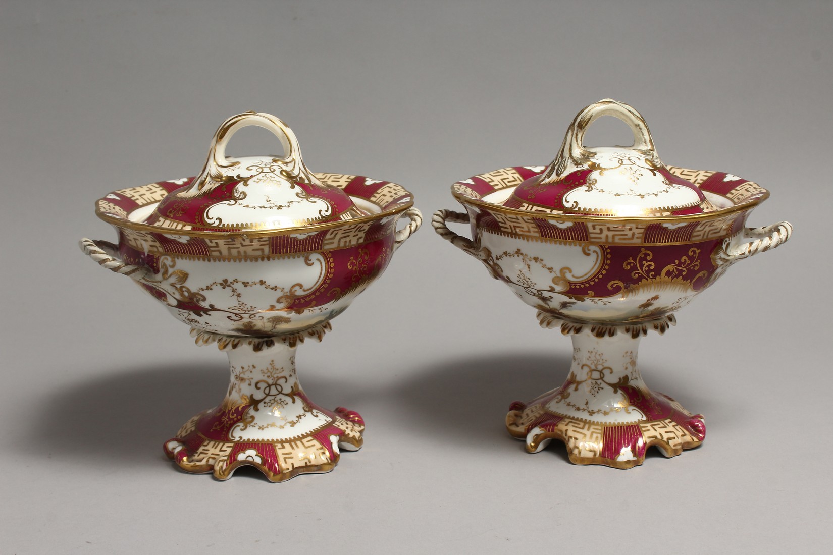 A PAIR OF COALPORT TWO HANDLED BOWLS AND COVERS 6ins high Murray Pollinger Collecction. - Image 8 of 18