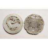 TWO CARVED JADE PENDANTS