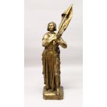 A VERY GOOD LARGE GILDED BRONZE OF JEANNE D' ARC. 5ft high.