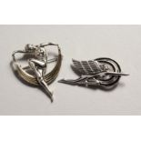 TWO SILVER ART DECO DESIGN LADY BATHERS BROOCHES.