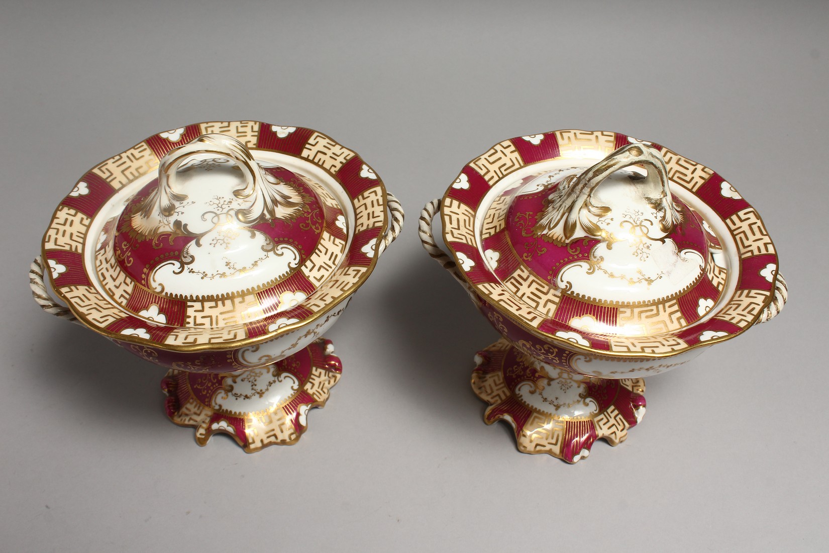 A PAIR OF COALPORT TWO HANDLED BOWLS AND COVERS 6ins high Murray Pollinger Collecction. - Image 2 of 18