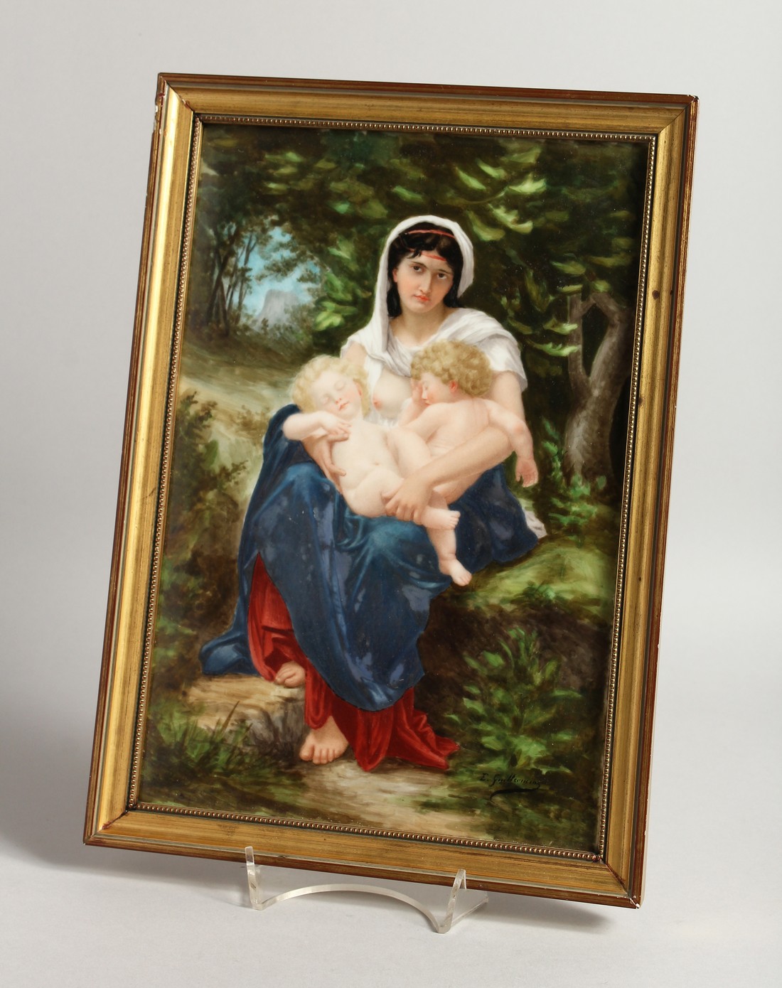 A VERY GOOD GERMAN PORCELAIN PLAQUE, Madonna and child 11.25 x 7.5ins.