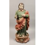 A 17TH - 18TH CENTURY CARVED WOOD FIGURE OF JOSEPH 29ins high.