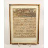 A FRAMED AND GLAZED PIECE OF MUSIC " A NEW SONG ON SADLERS WELLS" set by M. BRETT. 8ins x 6ins.