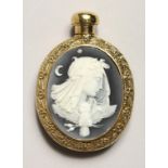 A 9CT. GOLD PLATED CAMEO SCENT BOTTLE