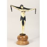 AFTER D. H. CHIPARUS. A COLD PAINTED BRONZE ART DECO STYLE FIGURE OF A FEMALE DANCER, on a