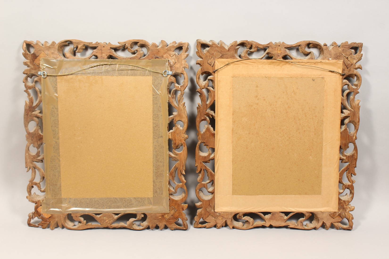 A PAIR OF 19TH CENTURY MIRRORS with leaf and flower carved wood frames 22ins x 19ins - Image 4 of 4