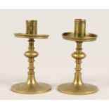 A PAIR OF MINIATURE BRASS CANDLESTICKS 4ins