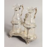 A GEORGE IV OIL AND VINEGAR CRUET with 2 glass bottles and stoppers London 1823