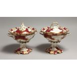A PAIR OF COALPORT TWO HANDLED BOWLS AND COVERS 6ins high Murray Pollinger Collecction.