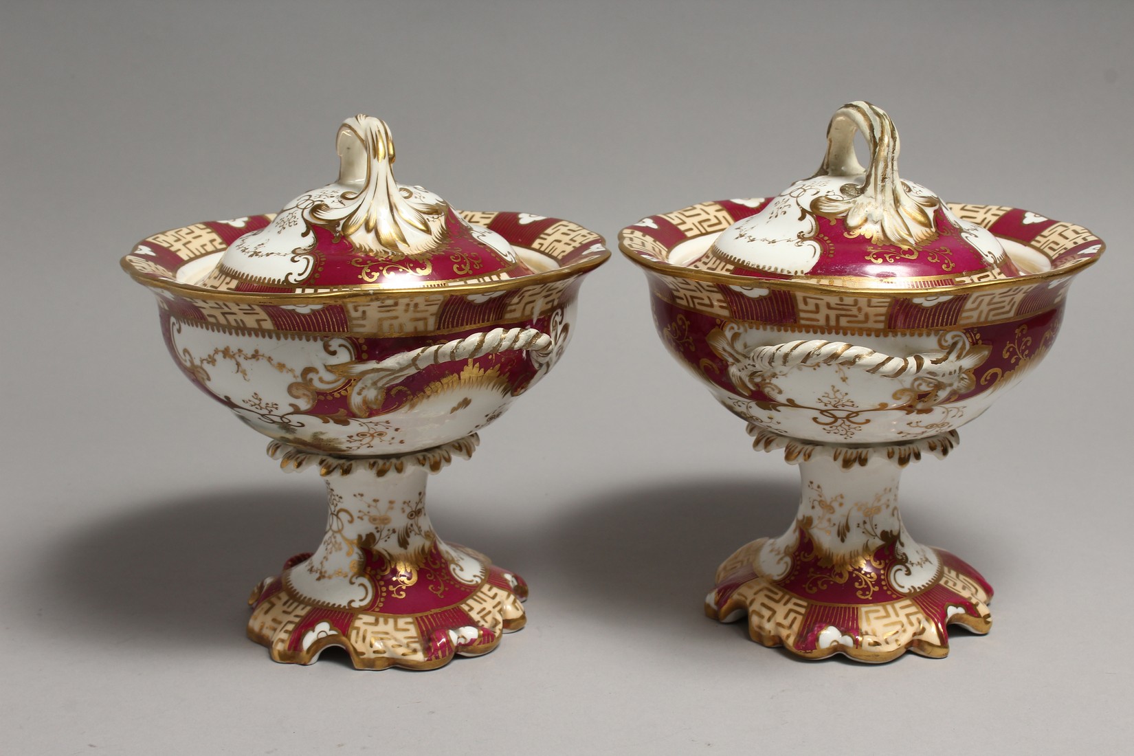 A PAIR OF COALPORT TWO HANDLED BOWLS AND COVERS 6ins high Murray Pollinger Collecction. - Image 9 of 18