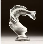 A LALIQUE GLASS SALMON, engraved Lalique, France, in a fitted box. 3.25ins high