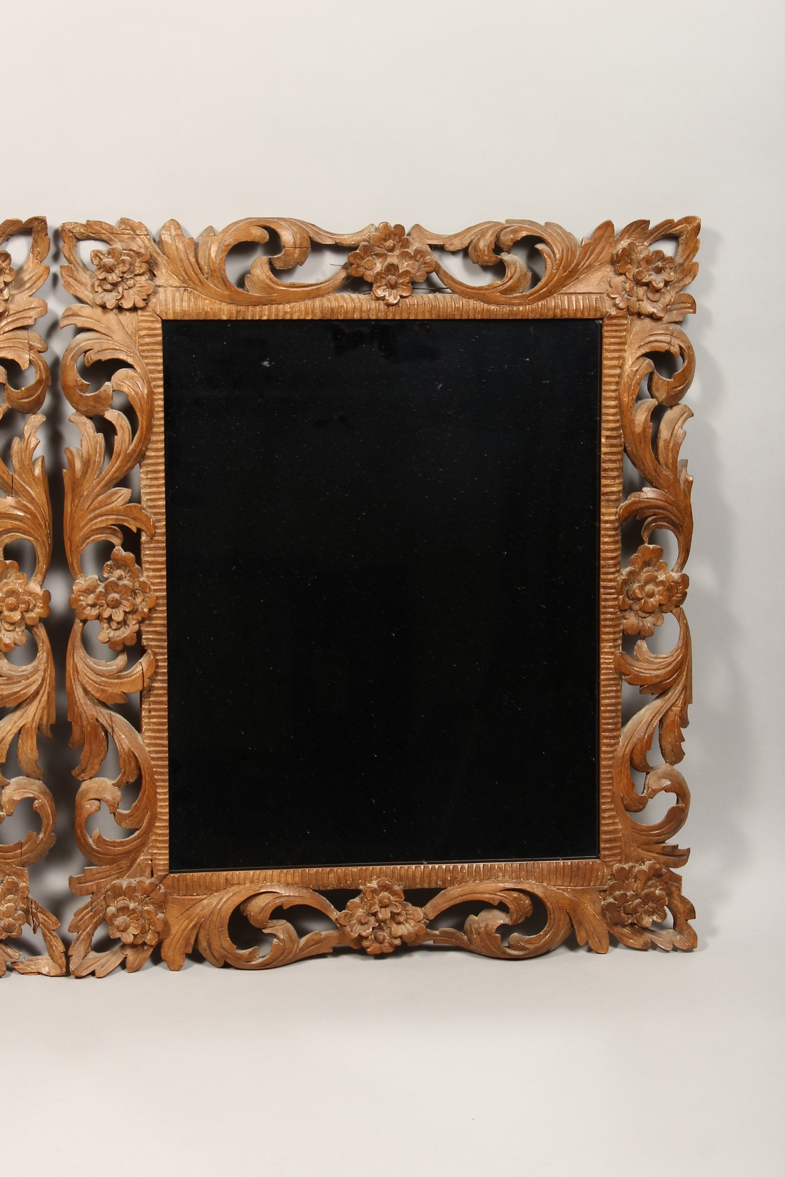 A PAIR OF 19TH CENTURY MIRRORS with leaf and flower carved wood frames 22ins x 19ins - Image 3 of 4