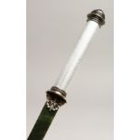 A SUPERB RUSSIAN SILVER, ENAMEL AND JADE LETTER OPENER with cabochon sapphires 10ins long