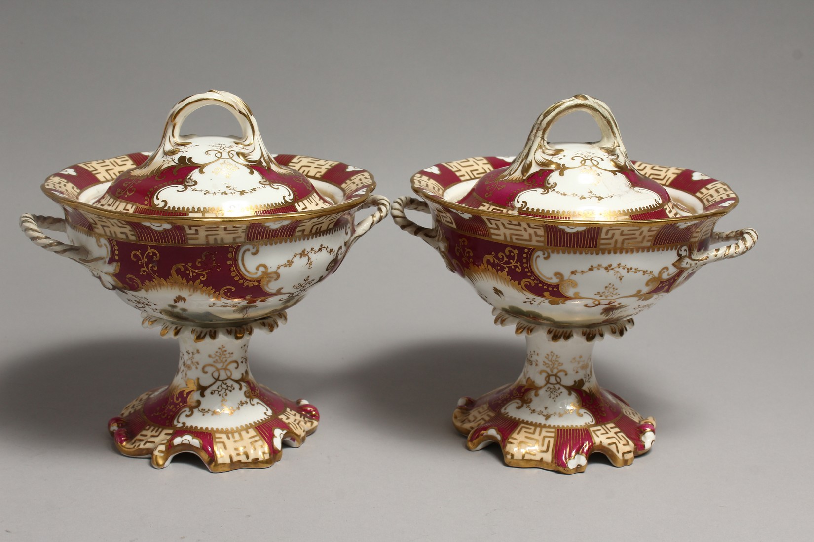 A PAIR OF COALPORT TWO HANDLED BOWLS AND COVERS 6ins high Murray Pollinger Collecction. - Image 10 of 18