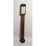 A GEORGE III MAHOGANY STICK BAROMETER by TAYLOR, LONDON, with broken arched pediment and silvered