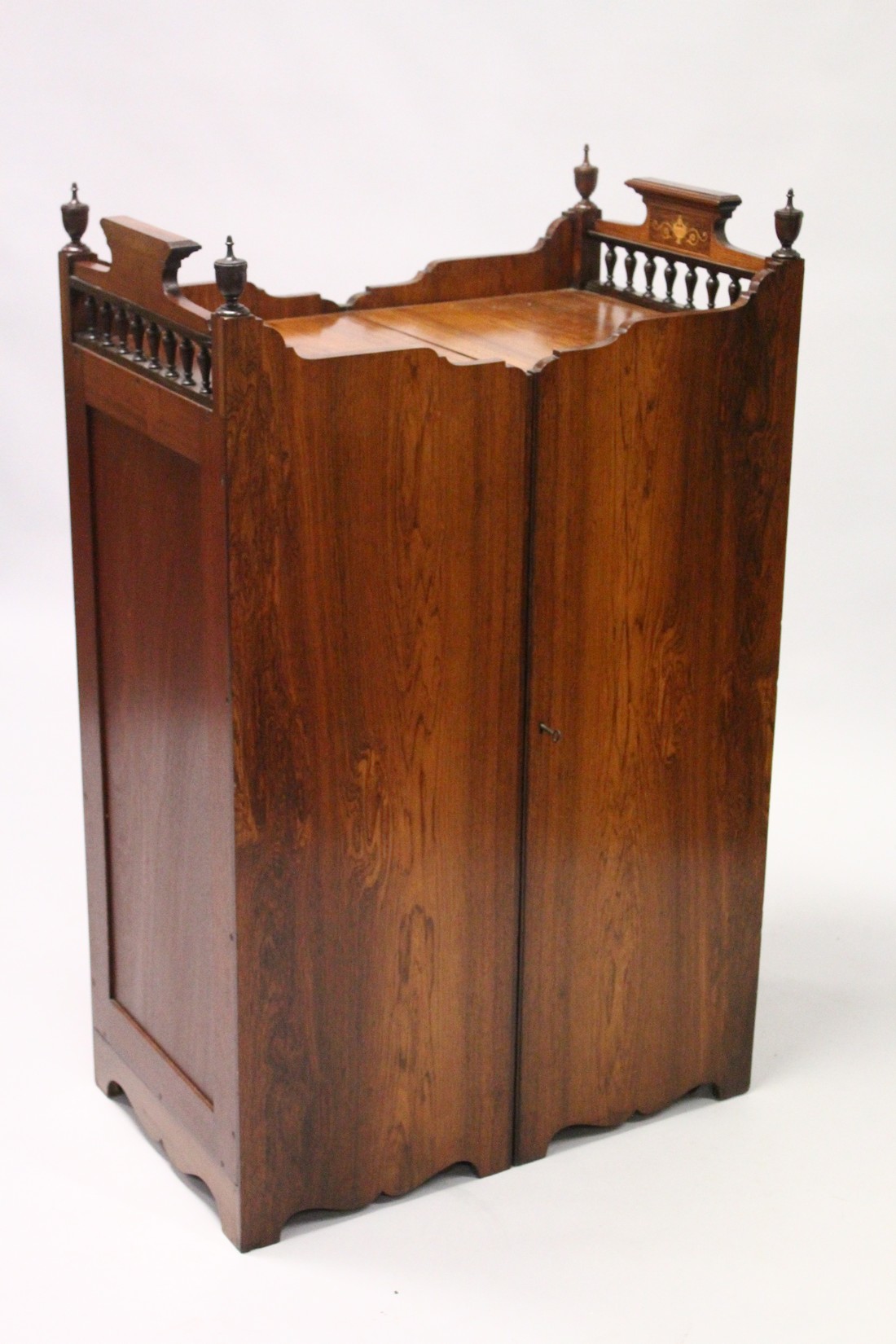 A RARE 19TH CENTURY ROSEWOOD INLAID FOLDING CAMPAIGN CUPBOARD - Image 4 of 5