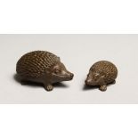 A PAIR OF JAPANESE BRONZE HEDGEHOGS