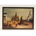 A RUSSIAN BOX with a printed scene of Moscow 6ins long