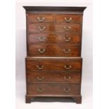 A GOOD GEORGE III MAHOGANY TALLBOY, with blind fret frieze, the top with two short and three long