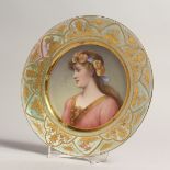 A VERY GOOD 19TH CENTURY VIENNA CIRCULAR PORTRAIT PLATE with superb gilding and portrait of a