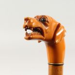 A 19TH CENTURY EUROPEAN WALKING CANE with carved ivory handle, deer in a landscape by BRIGG, LONDON.