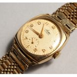 A 9CT GOLD 1930 - 1940 AVIA BALL BACK WATCH. CUSTODIAN BRACELET