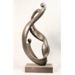 A LARGE ABSTRACT FIGURAL BRONZE, MOTHER AND CHILDREN. 2ft 11ins high.