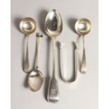 A SILVER FIDDLE PATTERN BASTING SPOON, London 1857, together with a pair of sauce ladles, London,