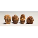 FOUR JAPANESE CARVED BONE NETSUKES