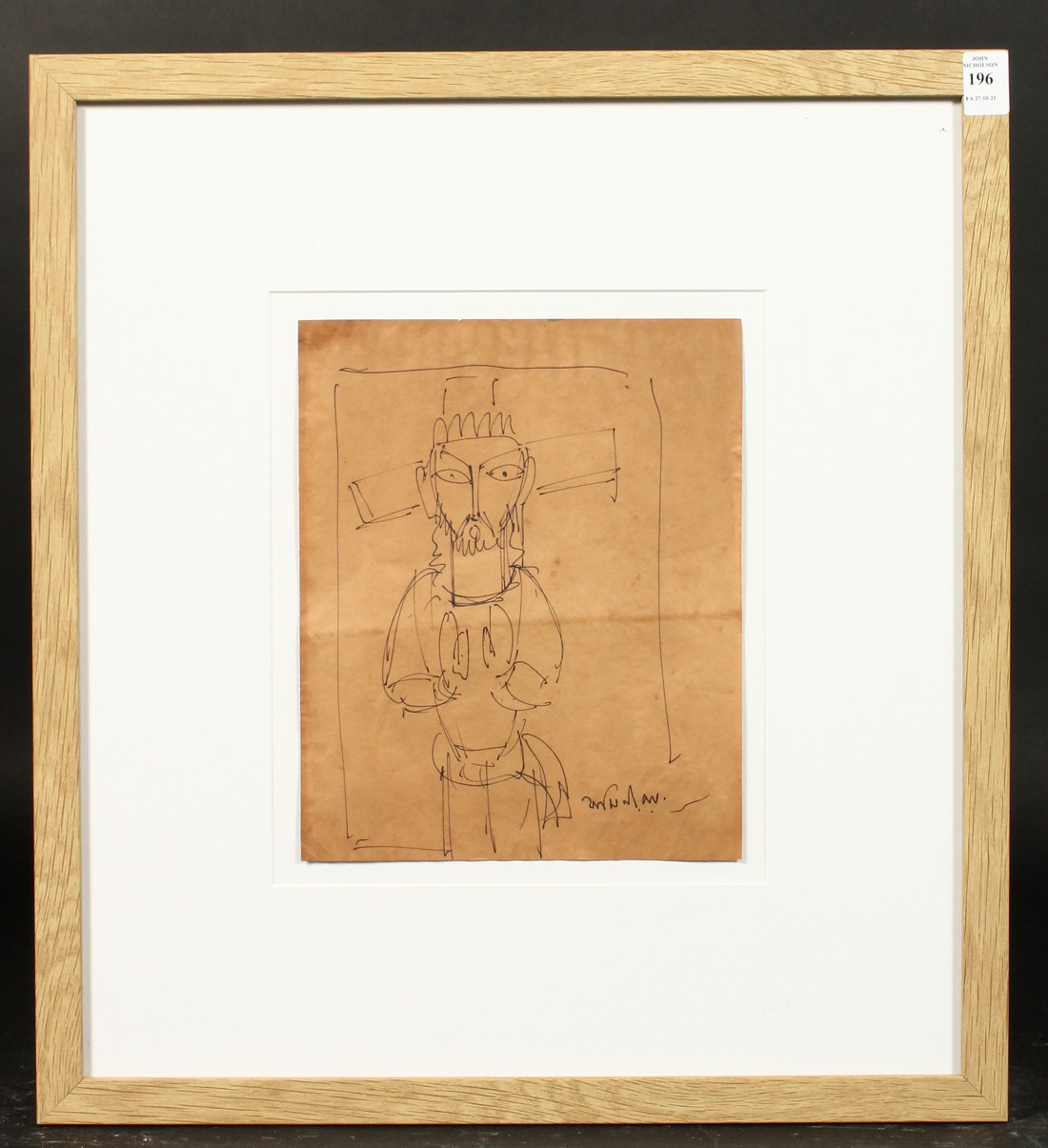 Jamini Roy (1887-1972) India, a stylised ink sketch of Christ, signed, 10" x 8.75". - Bild 2 aus 5