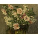 Attributed to F.J. Hulme, Flowers in a glass vase, oil on canvas laid on panel, bears attribution