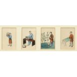 Chinese School 19th Century, A set of four figure studies, watercolours on rice paper, 3.25" x 2"