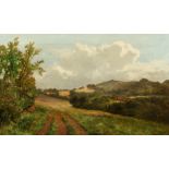 James Peel (1811-1906) British, 'Near Haslemere' Tracks leading into open fields with a farmstead