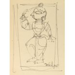 Jamini Roy (1887-1972) India, an ink sketch of a stylised figure, signed, 8" x 6", (unframed).