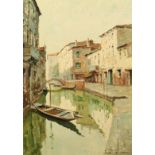 Jacapo Grimani? A Venetian canal scene, oil on canvas, signed, 28"x 19.75".