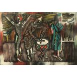 A pair of 20th Century French School lithographs of figures playing instruments, artist's proof,