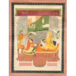 Sikh School, an Emperor holding court with figures in attendance, 11" x 8", (unframed).