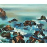 Sava Savov (20th Century) A rocky coastal scene, oil on canvas, signed, 21.25" x 22.5".