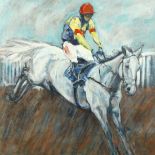 Liz Armstrong, 'Gran Cruz with Tom Scudamore Up', signed, and inscribed verso, 30" x 30".