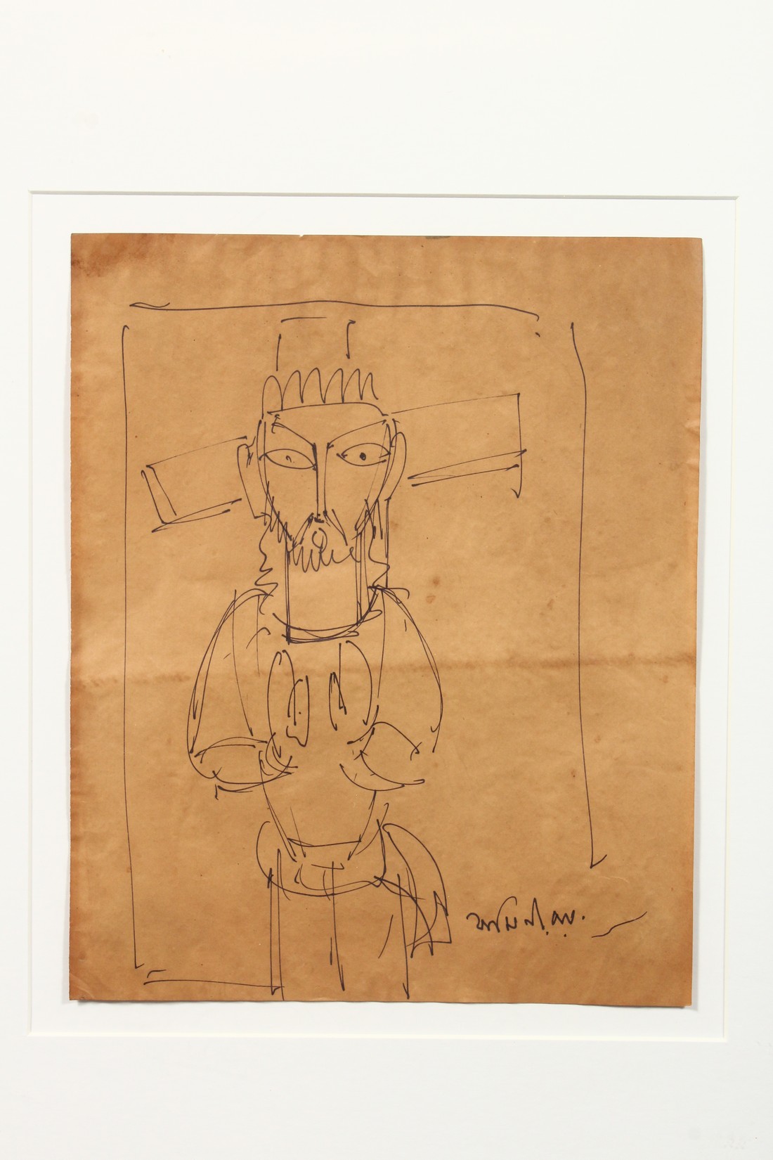 Jamini Roy (1887-1972) India, a stylised ink sketch of Christ, signed, 10" x 8.75". - Bild 3 aus 5